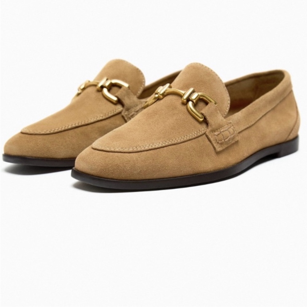 NWT Zara Brown Buckled Flat Suede Loafers Size 6 EU 36